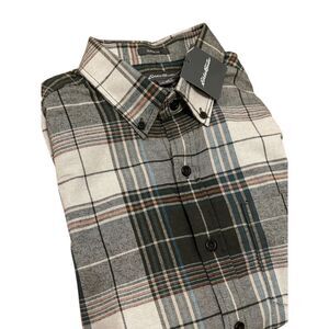 Eddie Bauer NWT men's green plaid flannel chest pocket shirt warm gift Christmas